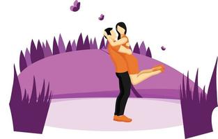 The boy is lifting up the girl in air with his hands. vector