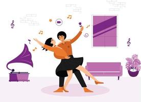 The couple is dancing and enjoying the party. vector