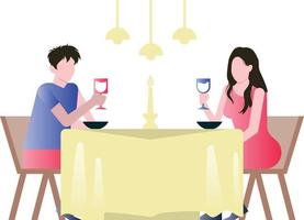 The couple is sitting on table and having drinks. vector