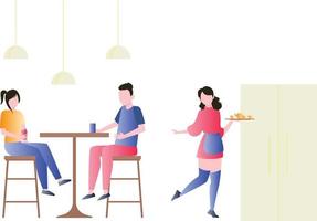 The couple is having drinks on table . vector