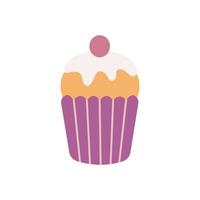 Cupcake with cherry, sweet muffin, vector flat illustration