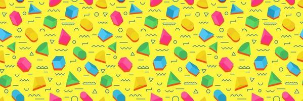 Memphis vector pattern consisting of 3d geometric shapes