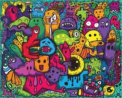 patrón de colores vivos grafiti dibuja el patrón de arte del doodle halloween para textiles ropa para niños fondo fresco vector