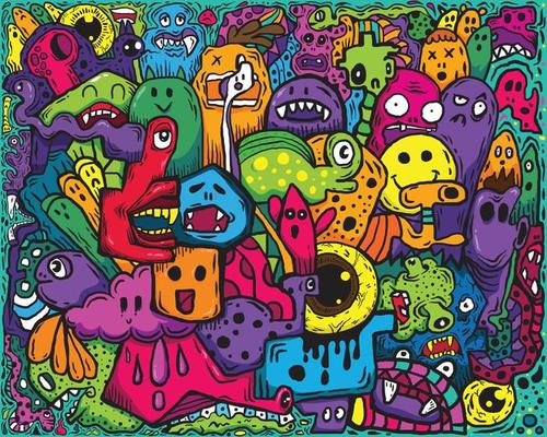 Vivid color pattern Grafiti draws Doodle Art pattern Halloween For Textiles Children's Clothing Cool Background
