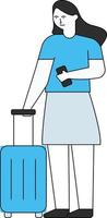 The girl is standing with her suitcase. vector