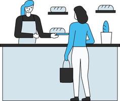 The girl is ordering a girl in a bakery shop. vector