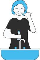 The girl is brushing her teeth with a toothbrush. vector