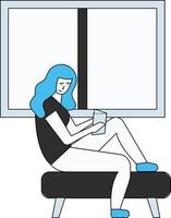 The girl is reading a book by the window. vector