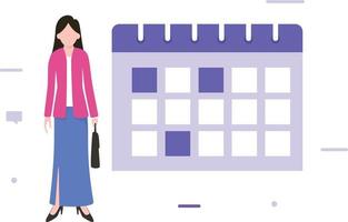 The girl is standing with the calendar. vector