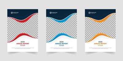 Wave business annual report book cover design vector template