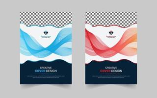 plantilla de diseño de portada creativa de tecnología ondulada para libro, folleto, volante, informe anual, perfil de empresa, póster en azul y rojo vector