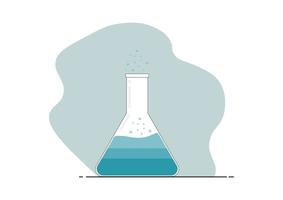 Graduated test tubes, beakers and bottles filled with different colored liquid illustrations. Equipment for collecting chemistry tests. vector