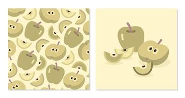 Apple card and seamless pattern vector