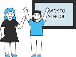 Boy and girl stand by the school board. vector