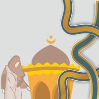 muslimah y mezquita abstracta con diseño plano para dar la bienvenida al mes de ramdan vector