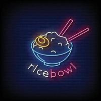 Rice Bowl Neon Signs Style Text Vector