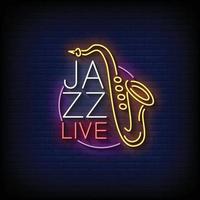 vector de texto de estilo de letreros de neón en vivo de jazz