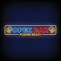 Open Bar Neon Signs Style Text Vector
