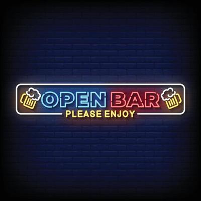 Open Bar Neon Signs Style Text Vector