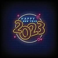 Happy New Year 2023 Neon Signs Style Text Vector