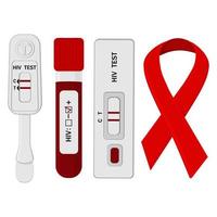 An HIV testing kit with a laboratory test tube for blood analysis. Vector illustration.