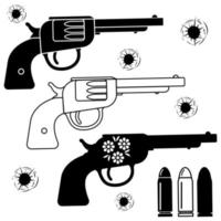 Set of weapons bullets and bullet holes, black stencil vector illustration