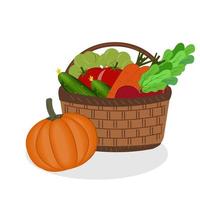 vegetables in a wicker basket color isolated vector illustration