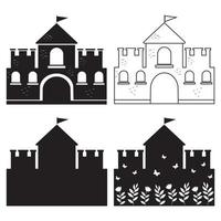 castillo para princesa vector ilustración aislada garabato de contorno negro