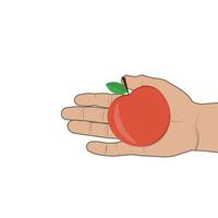 Apple in hand isolated vector illustration on white background