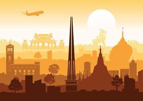 myanmar top famous landmarks silhouette style,travel and tourism