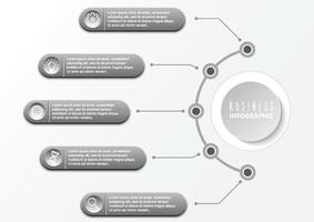 El vector de diseño de infografías de línea de tiempo y los iconos de marketing se pueden utilizar para el diseño de flujo de trabajo, diagrama, informe anual, diseño web. concepto de negocio con 5 opciones, pasos o procesos.