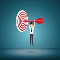 Businessman hanging arrow on target, business success concept vector