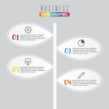 El vector de diseño infográfico y los iconos de marketing se pueden utilizar para el diseño del flujo de trabajo, el diagrama, el informe anual y el diseño web. concepto de negocio con 4 opciones, pasos o procesos.