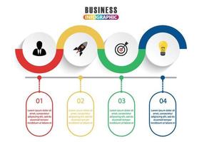 El vector de diseño infográfico y los iconos de marketing se pueden utilizar para el diseño del flujo de trabajo, el diagrama, el informe anual y el diseño web. concepto de negocio con 4 opciones, pasos o procesos.