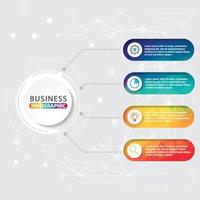 El vector de diseño de infografías de línea de tiempo y los iconos de marketing se pueden utilizar para el diseño de flujo de trabajo, diagrama, informe anual, diseño web. concepto de negocio con 4 opciones, pasos o procesos.