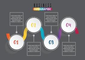 El vector de diseño infográfico y los iconos de marketing se pueden utilizar para el diseño del flujo de trabajo, el diagrama, el informe anual y el diseño web. concepto de negocio con 4 opciones, pasos o procesos.