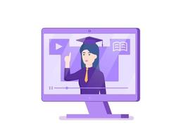 Concept of online teacher. Home schooling. Vector illustration in flat style.