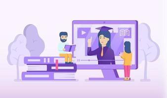 Concept of online course, education and learning. Home schooling. Vector illustration in flat style.