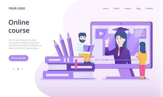 Online course landing page template. Concept education and learning. Vector illustration in flat style for website.