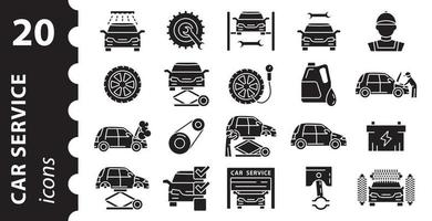 Auto repair icon set. Concept of car service. Glyph vector symbols.