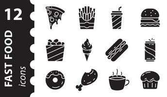 conjunto de iconos de comida rápida. símbolos de comida callejera. ilustración vectorial sencilla. vector