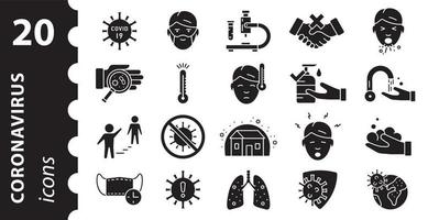 Coronavirus icons set. Coronavirus 2019-nCoV. Isolated vector symbols. Black glyph vector icon collection.