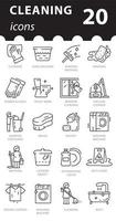 Set of cleaning icons in vector. Linear illustration in flat style. vector