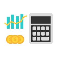 icono de vector financiero con diagrama, gráfico, calculadora y moneda de dólar