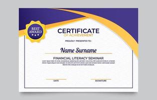 Certificate Template for Seminar Event vector