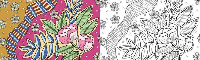 Decorative floral coloring book page illustration vector
