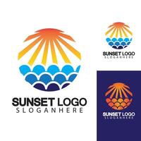 Plantilla de diseño de ilustración de vector de símbolo de logotipo de playa puesta de sol.