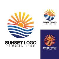 Plantilla de diseño de ilustración de vector de símbolo de logotipo de playa puesta de sol.