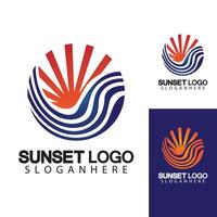 Plantilla de diseño de ilustración de vector de símbolo de logotipo de playa puesta de sol.