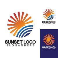 Plantilla de diseño de ilustración de vector de símbolo de logotipo de playa puesta de sol.